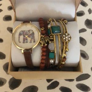 Elephant watch and bracelet bundle
